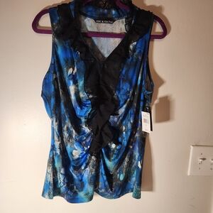 Zac & Rachel Vibrant Blue and Black Ruffled Blouse